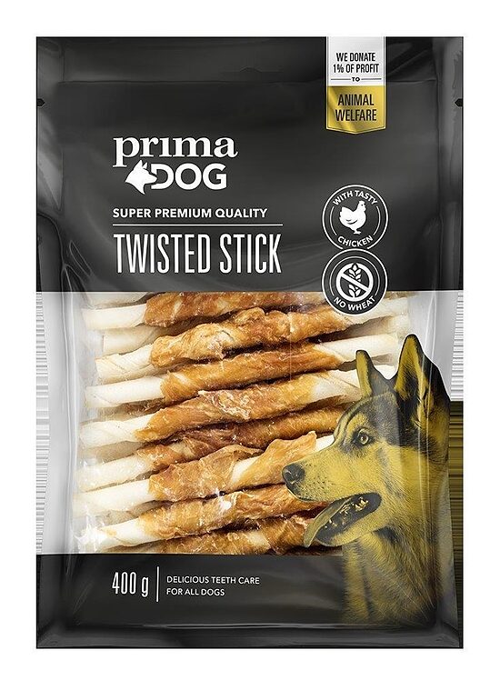 Vistas un jēlādas kociņa 13 cm PRIMA DOG, 45gab, 400g