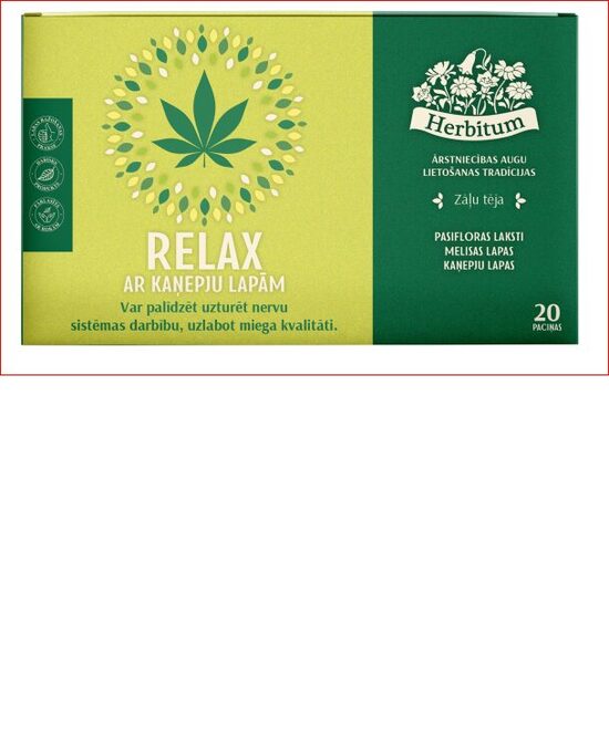 Zāļu tēja HERBITUM Relax ar kaņepju lapām, 1.5gx20gab