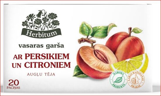 Augļu tēja HERBITUM ar Persikiem un citroniem, 2gx20gab