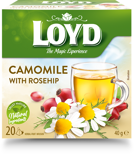 Kumelīšu tēja LOYD Pyramids HERBAL ar mežrozītēm 20x2g