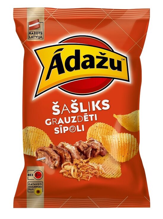 Čipsi ĀDAŽU Šašliks un grauzdēti sīpoli, 130g