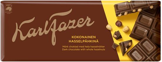 Tumšā šokolāde KARL FAZER ar lazdu riekstiem, 200g