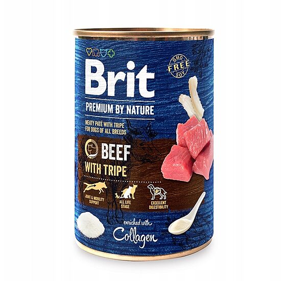 Konservi suņiem BRIT Premium by Nature, liellops ar kuņģi, 800g