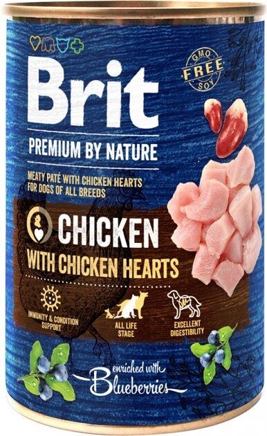 Konservi suņiem BRIT Premium by Nature, vista ar sirdīm, 800g