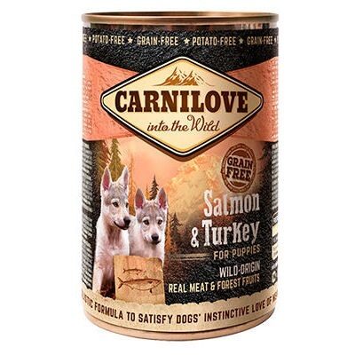 Konservi kucēniem CARNILOVE lasis un tītars, 400g
