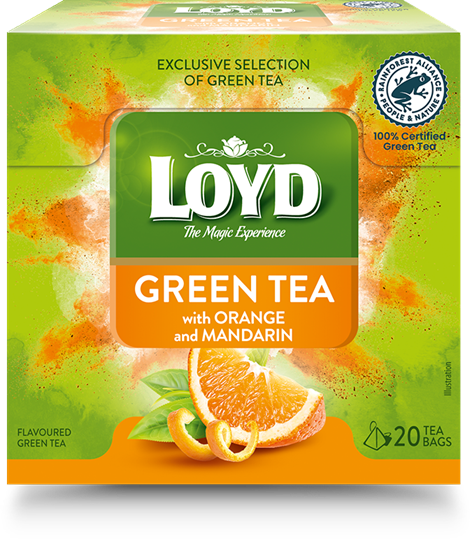 Zaļā tēja LOYD Pyramids Apelsīnu-mandarīnu 20 x 1.5g