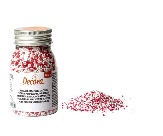 Pārtikas cukura bumbiņas DECORA, sarkanas, baltas, 100g