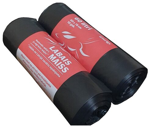 Atkritumu maisi LABAIS MAISS LDPE, 60l, melni, 60x78cm, 33mk, 10gab
