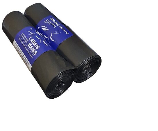 Atkritumu maisi LABAIS MAISS LDPE, 200l, melni, 82x120cm, īpaši izturīgs, 60mk, 5gab