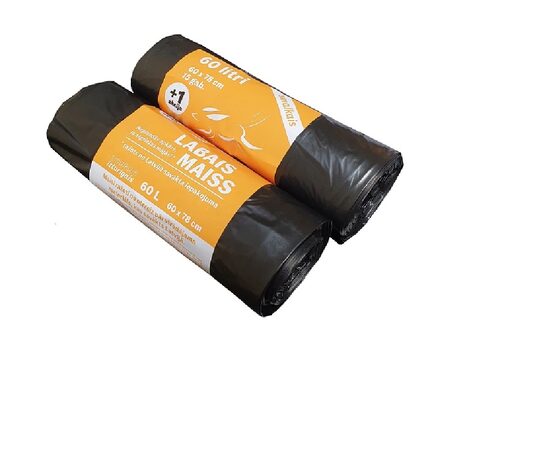 Atkritumu maisi LABAIS MAISS LDPE, smalkie, 60l, melni, 60x78cm, 15mk, 15gab