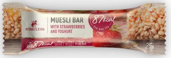 Musli batoniņš HERKULESS ar zemenēm un jogurtu, 25g