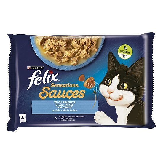 Konservi kaķiem FELIX Sensations, zivju izlase mērcē, 4x85g