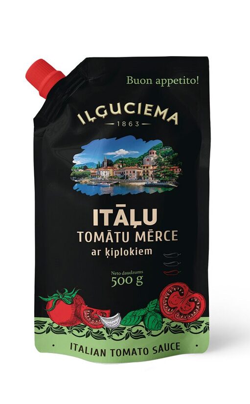 Iļģuciema Itāļu tomātu mērce ar ķiplokiem, 500 gr TW DOY-PAC