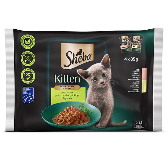 Mitrā barība kaķēniem Sheba Kitten jauktā izlase 4-paka 4x85g