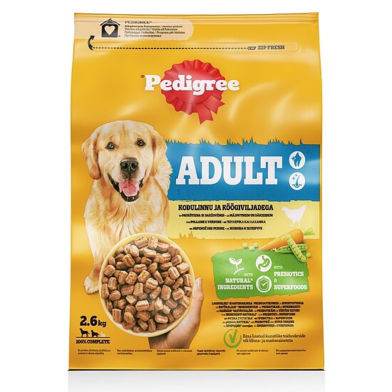 Sausā barība suņiem Pedigree ar mājputniem un dārzeņiem, 2.6kg