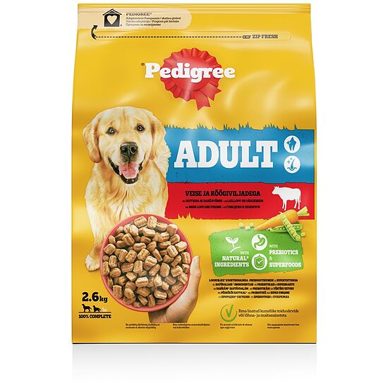 Sausā barība suņiem Pedigree ar liellopu un dārzeņiem, 2.6kg