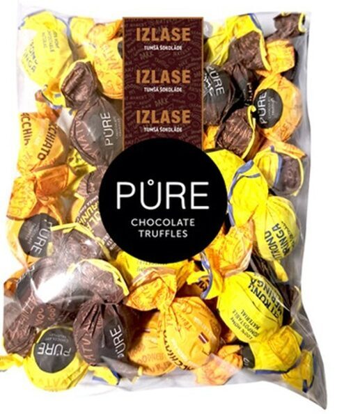 Šokolādes trifeles ar pildījumiem "Asorti" (citronu meringa, makjato, braunijs) 500g, PURE