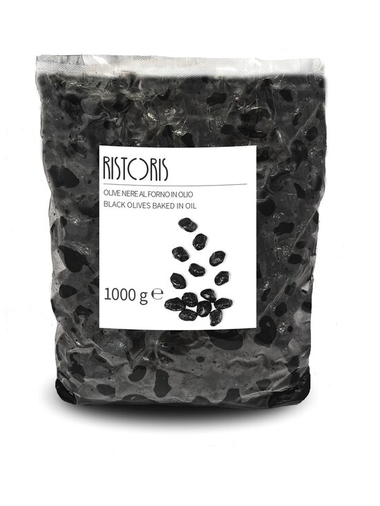 Melnās olīvas eļļā, ar kauliņiem RISTORIS Nere Al Forno, 1kg/990g