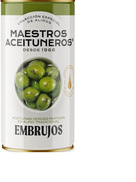 Zaļās olīvas ar kauliņiem MAESTROS ACEITUNEROS, ar eļļu un garšvielām, 350g/185g
