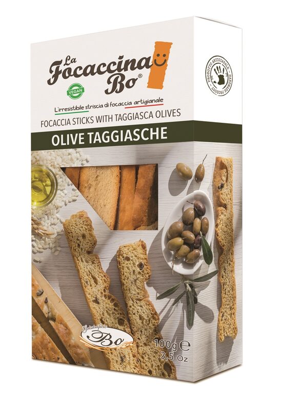 Maizes standziņas FOCACCINA kraukšķīgā fokača ar Taggiasca olīvām, 100g