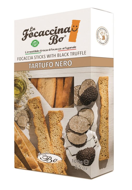 Maizes standziņas FOCACCINA Al Tartufo kraukšķīgā fokača ar melnajām trifelēm, 100g