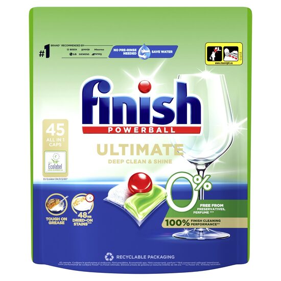 Tabletes trauku mazgāšanas automātiem FINISH Powerball 0%, 45gab