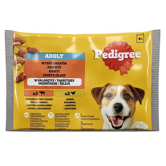Pedigree 4-paka Adult Mixed izlase ar liellopa - aknu maisījumu un mājputniem 4x100g