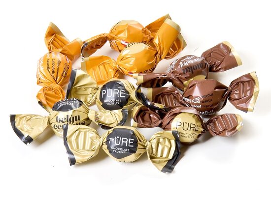 Tumšās šokolādes trifeles ar pildījumiem "ASORTI" 1kg (mazās)  PURE