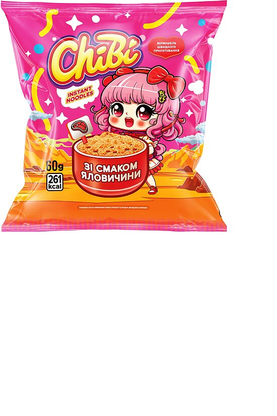 Ātri pagatavojamas nūdeles CHIBI ar liellopu gaļas garšu, 60g