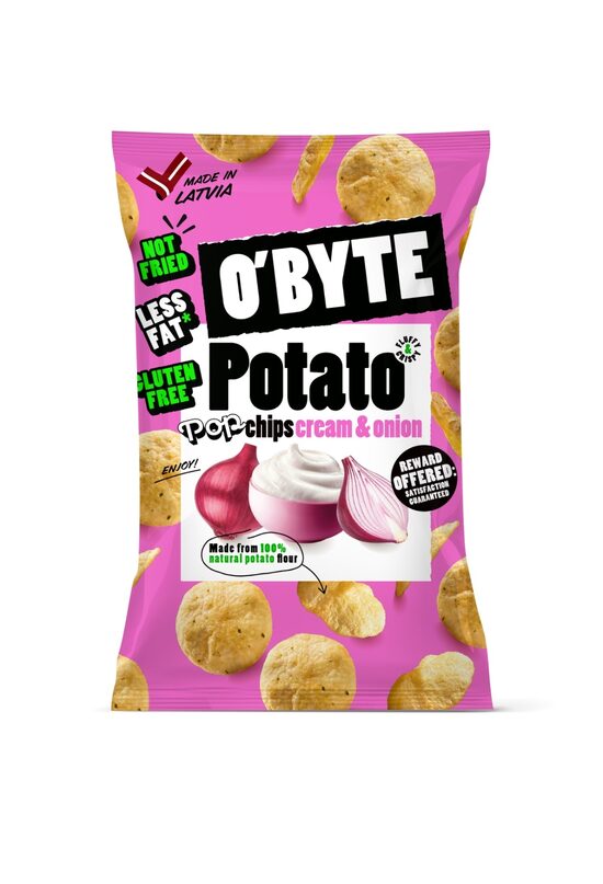 O'BYTE Kartupeļu čipsi ar skābā krējuma un sīpolu garšu 90g