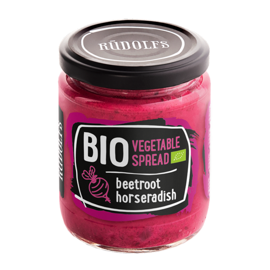 Dārzeņu krēms RŪDOLFS BIO biete, mārrutki (rozā), 235 g