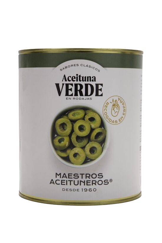 Zaļās olīvas, sagrieztas MAESTROS ACEITUNEROS, 2.95kg/1.56kg
