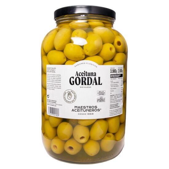 Zaļās olīvas Gordal bez kauliņiem MAESTROS ACEITUNEROS, 3.98kg/2kg