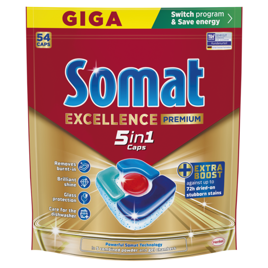 Kapsulas trauku mazgājamām mašīnām SOMAT Excellence Premium 5in1, 54gab