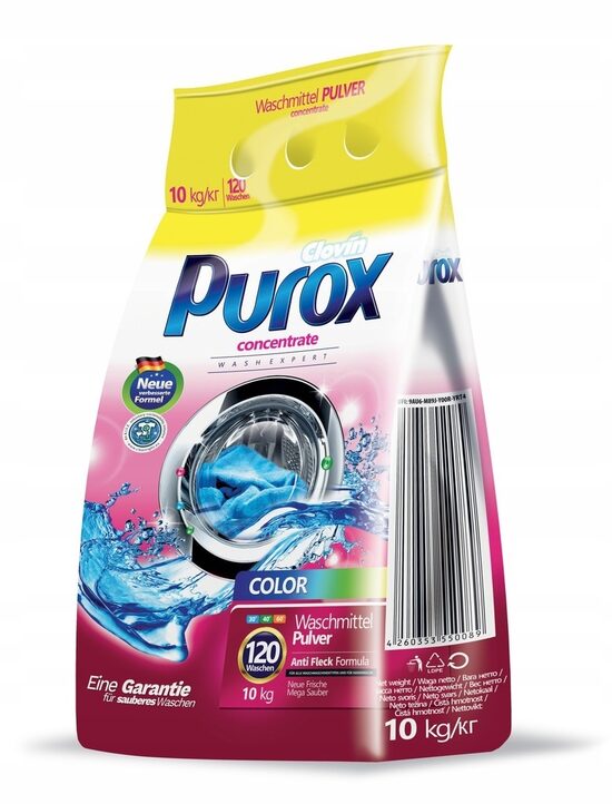 Veļas pulveris PUROX Color, Eco, 142 mazg. reiz., 10kg