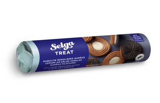 Dubultie šokolādes garšas cepumi SELGA ar sāļās vaniļas garšas pildījumu, 205g