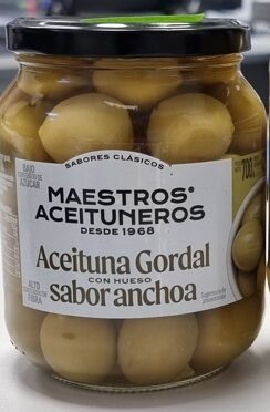 Zaļās olīvas Gordal MAESTROS ACEITUNEROS, ar anšovu garšu, 700g/420g