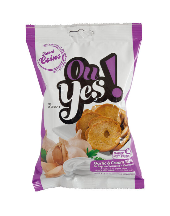 Maizes grauzdiņi OU YES! ar ķiploku un skābā krējuma garšu, 75g