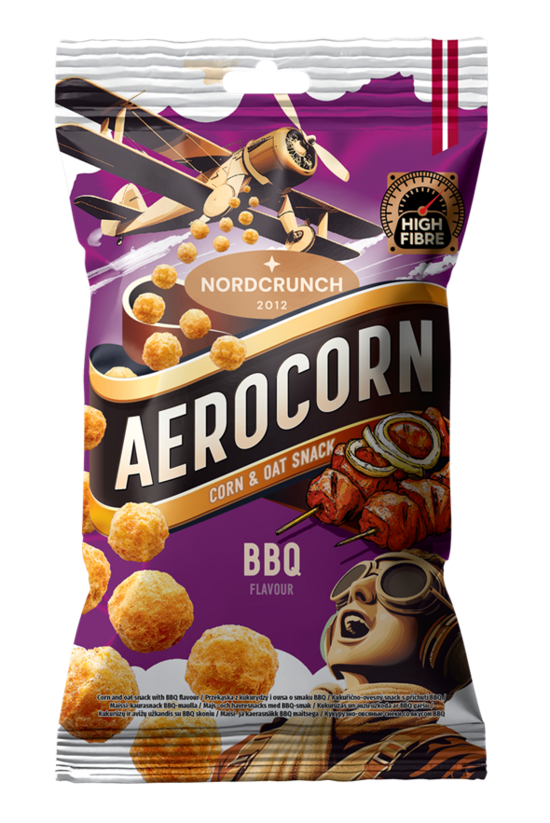 Aerocorn kukurūzas un auzu uzkoda ar BBQ garšu 25g