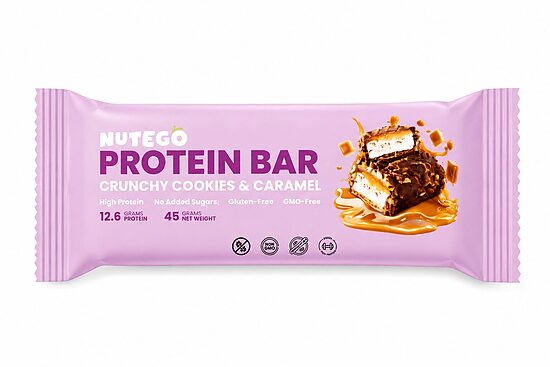 Proteīna batoniņš NUTEGO, kraukšķīgais cepums un karamele, 45g