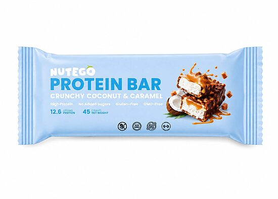 Proteīna batoniņš NUTEGO, kraukšķīgais kokosrieksts un karamele, 45g