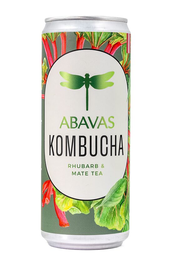 Kombuča ABAVAS, ar rabarberiem un mate tēju, bundžā, 0.33l (DEP)