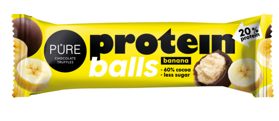 Tumšās šokolādes trifeles ar proteīna banānu krēma pildījumu 40g PURE