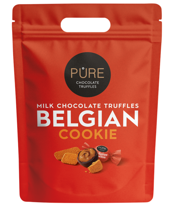 Piena šokolādes trifeles ar beļģu cepuma krēma pildījumu 500g PURE Doypack