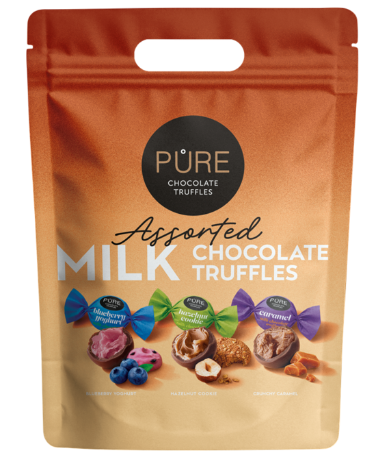 Piena šokolādes trifeles ar pildījumiem "Asorti" 500g PURE Doypack