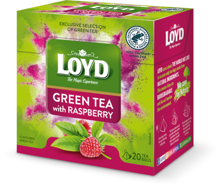 Loyd zaļā tēja ar aveņu garšu 20x1.5g