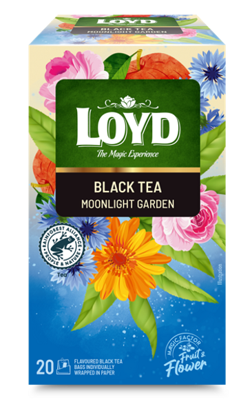 Aromatizēts melnās un zaļās tējas maisījums LOYD Moonlight Garden 20x1,75 g