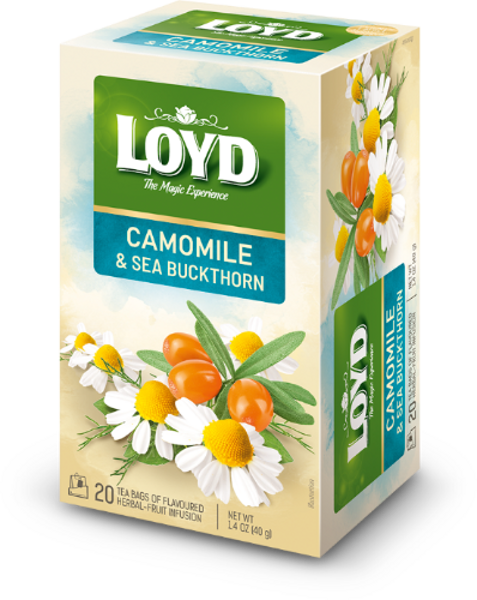 Aromatizēta zāļu tēja LOYD ar kumelītēm un smiltsērkšķiem, 20x2g