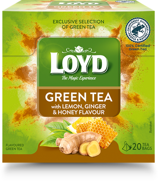 Zaļā tēja LOYD Pyramids ar zaļo citronu, medu, ingveru 20 x 2g