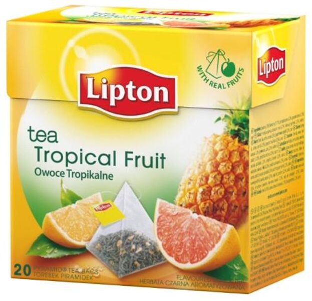 Melnā tēja LIPTON, ar tropu augļiem, piramīdas, 20gab